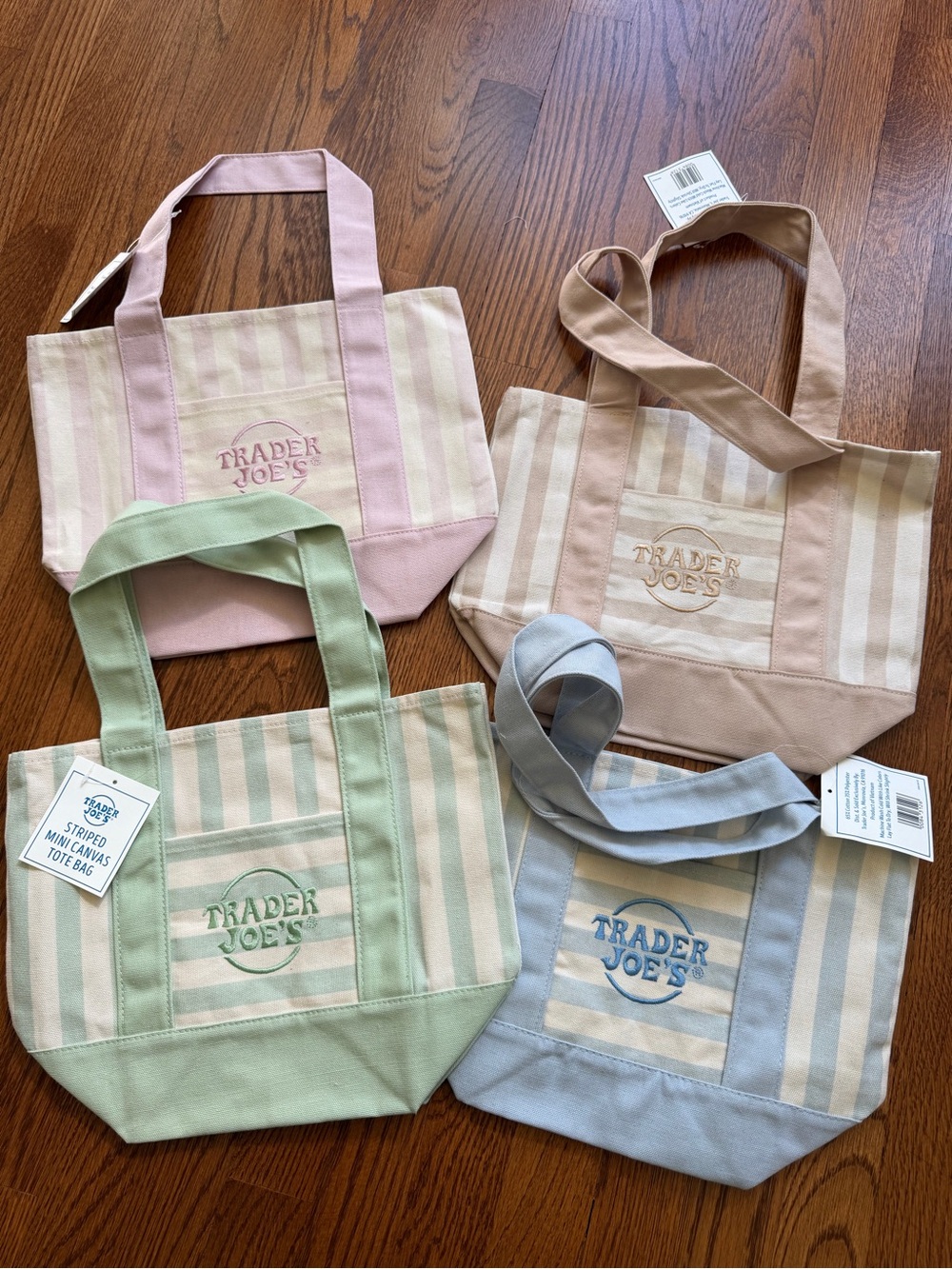 Trader Joe Striped Mini Canvas Tote set of 4 NWT